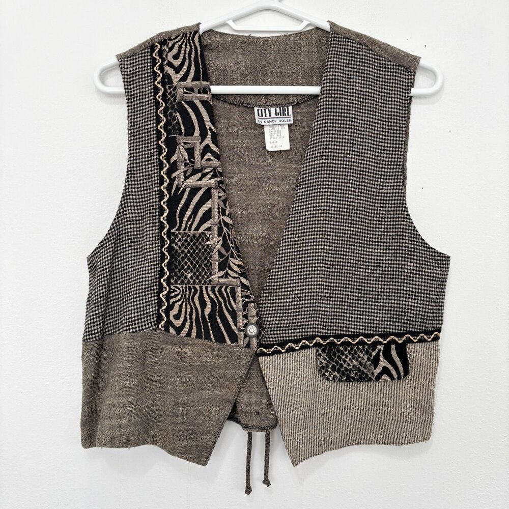 Nancy Bolen CITY GIRL Patchwork Western Vest Top Large Vintage Y2K Career Preppy